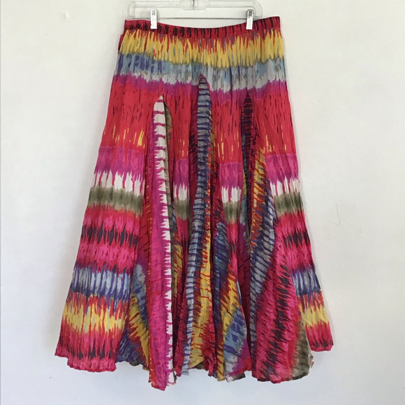 Chelsea & Theodore Women Vibrant Multi-Color Abstract Urban Artsy Maxi Skirt L - Picture 2 of 12